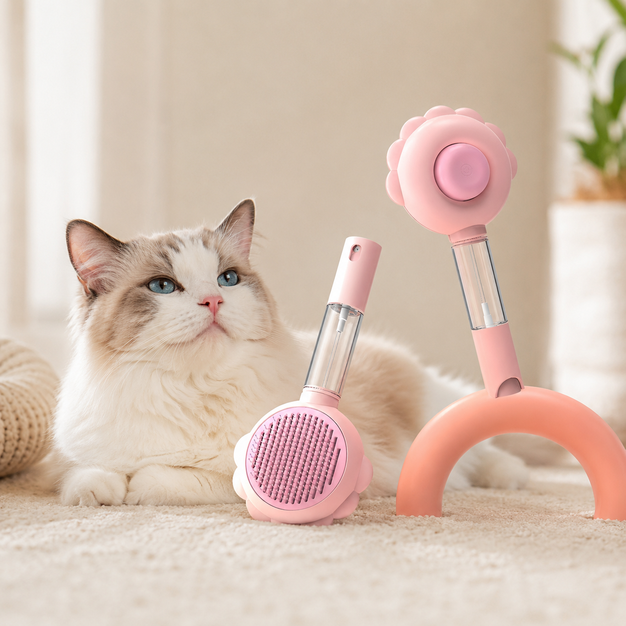 Tailvia Self-Cleaning Pet Grooming Brush with Spray