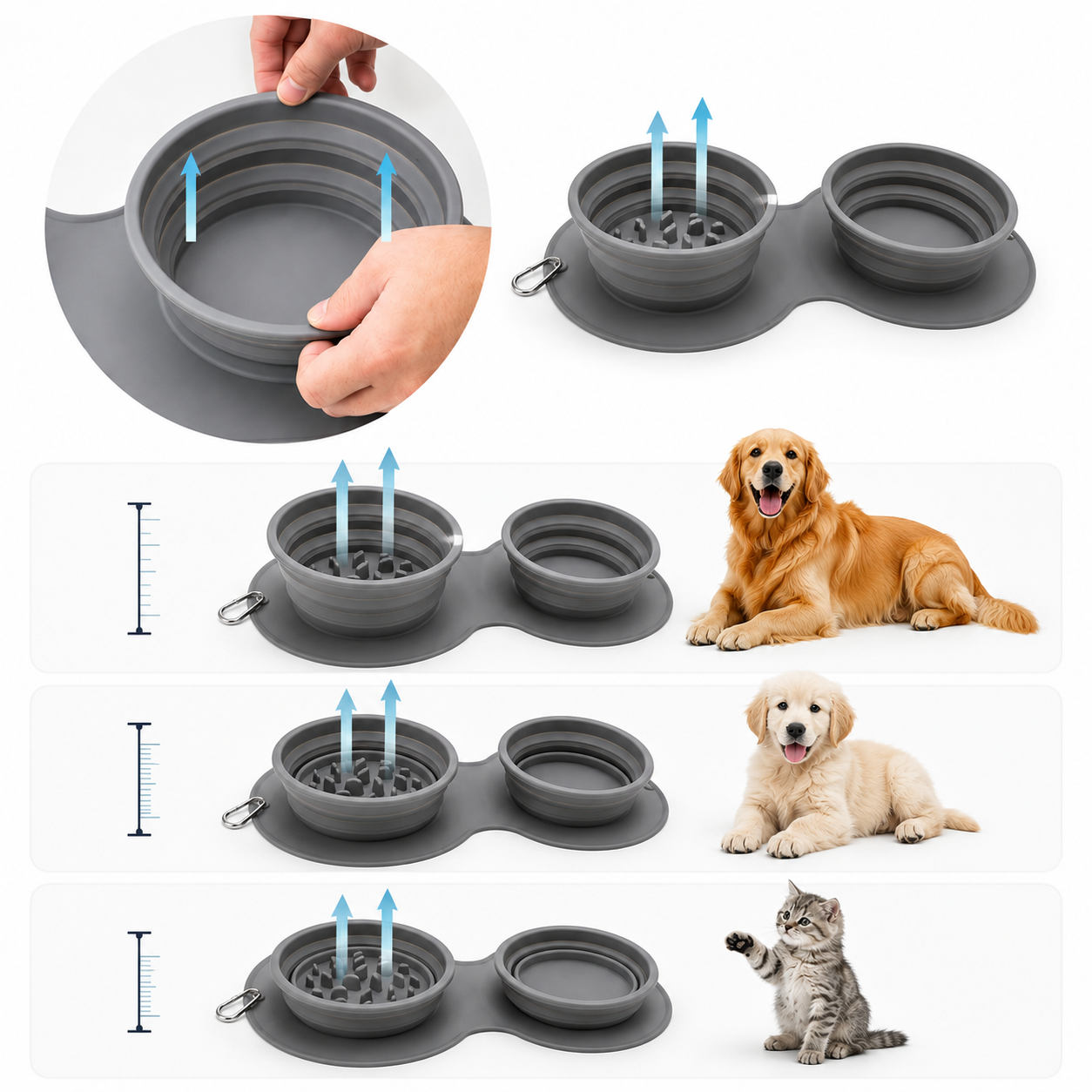Slow Feeder Dog Bowl, Adjustable Depth, Non-Skid Base