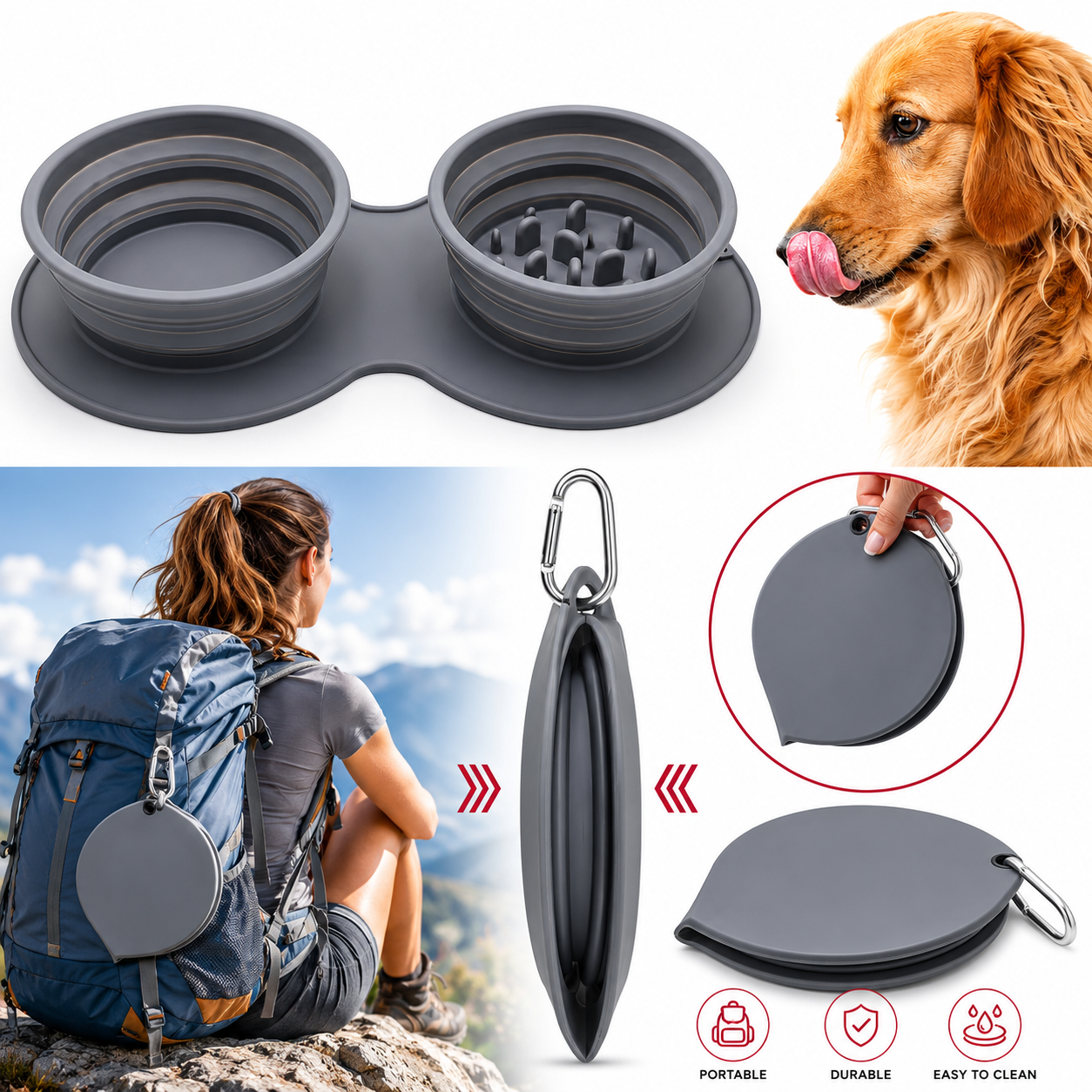 Slow Feeder Dog Bowl, Adjustable Depth, Non-Skid Base